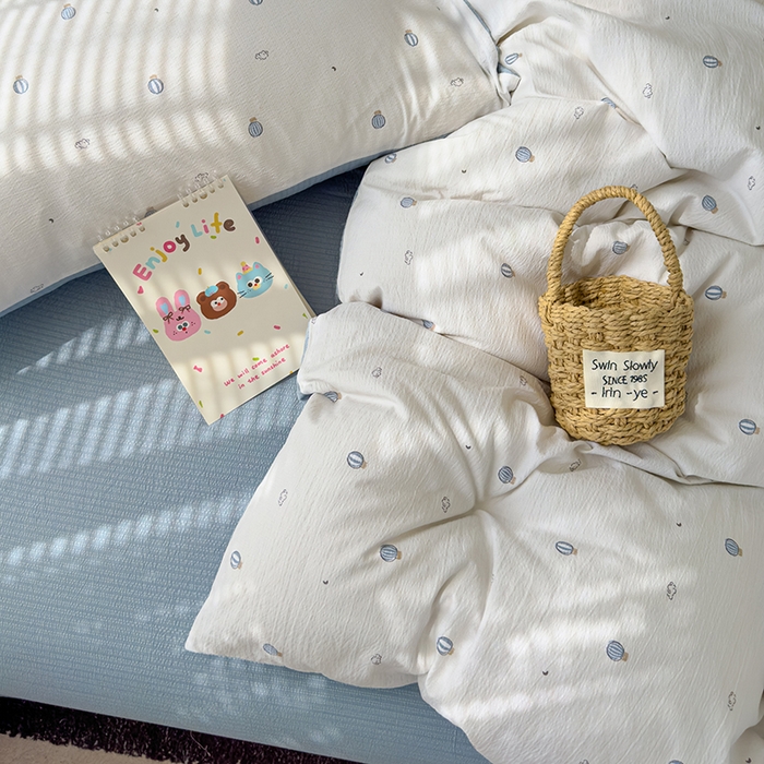 91家纺网 家纺一手货源 找家纺 竹合家纺 2025新品云感皱皱四件套跑量款小清新四件套 热气球