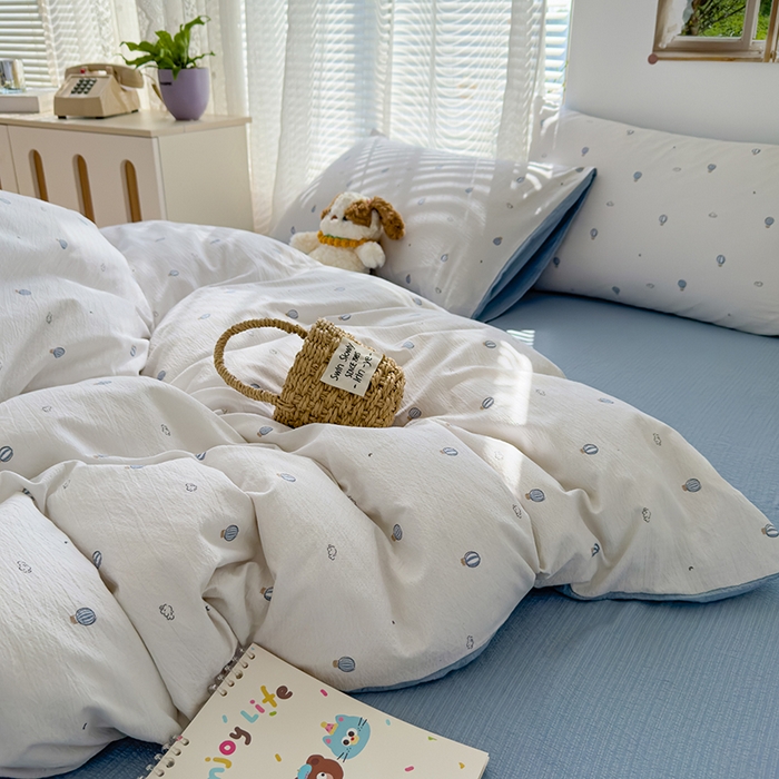 91家纺网 家纺一手货源 找家纺 竹合家纺 2025新品云感皱皱四件套跑量款小清新四件套 热气球