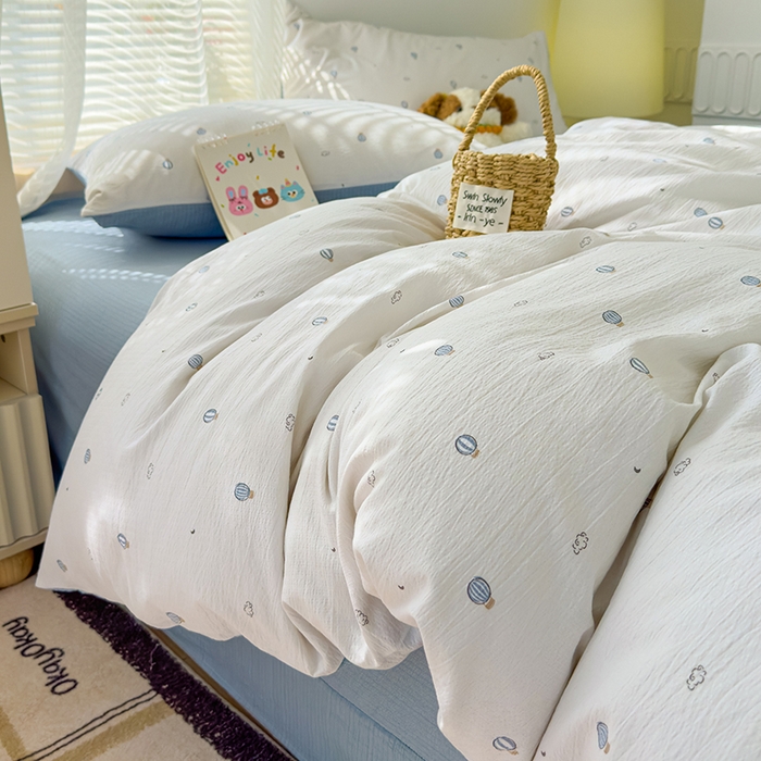 91家纺网 家纺一手货源 找家纺 竹合家纺 2025新品云感皱皱四件套跑量款小清新四件套 热气球