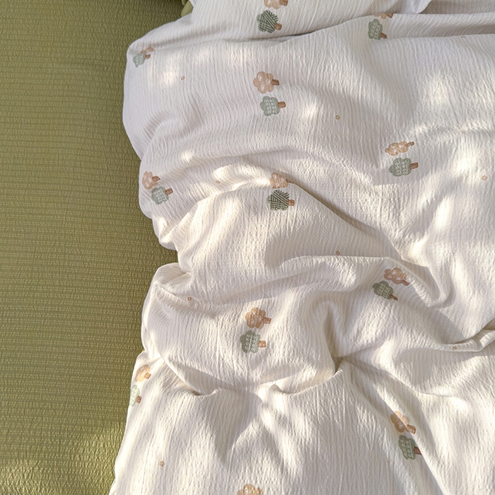 91家纺网 家纺一手货源 找家纺 竹合家纺 2025新品云感皱皱四件套跑量款小清新四件套 小树林-绿