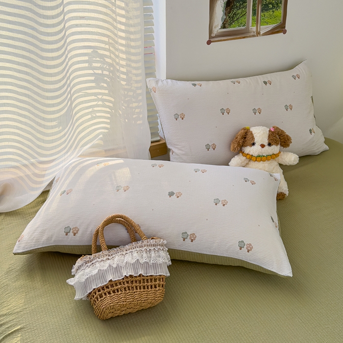 91家纺网 家纺一手货源 找家纺 竹合家纺 2025新品云感皱皱四件套跑量款小清新四件套 小树林-绿