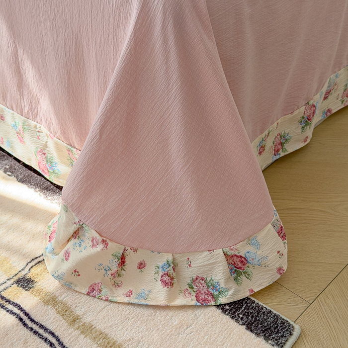 91家纺网 家纺一手货源 找家纺 竹合家纺 2025新品云感皱皱四件套跑量款小清新四件套 墨红玫瑰