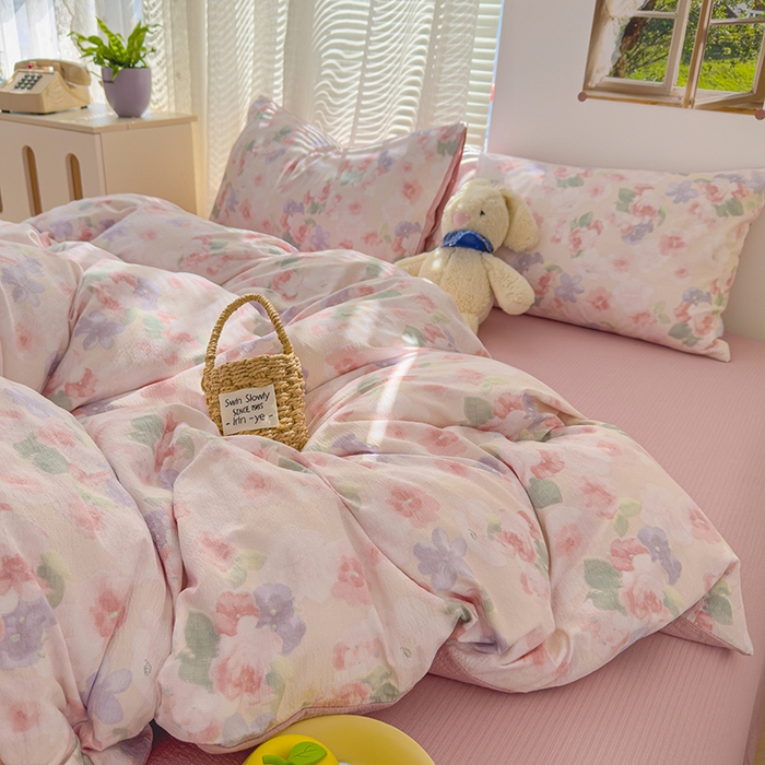 91家纺网 家纺一手货源 找家纺 竹合家纺 2025新品云感皱皱四件套跑量款小清新四件套 晚香玉