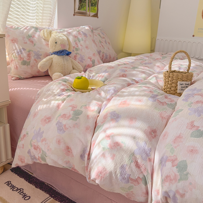 91家纺网 家纺一手货源 找家纺 竹合家纺 2025新品云感皱皱四件套跑量款小清新四件套 晚香玉