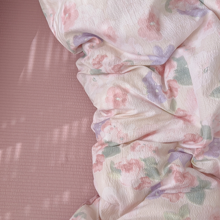 91家纺网 家纺一手货源 找家纺 竹合家纺 2025新品云感皱皱四件套跑量款小清新四件套 晚香玉