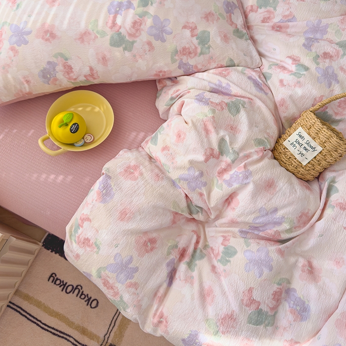 91家纺网 家纺一手货源 找家纺 竹合家纺 2025新品云感皱皱四件套跑量款小清新四件套 晚香玉