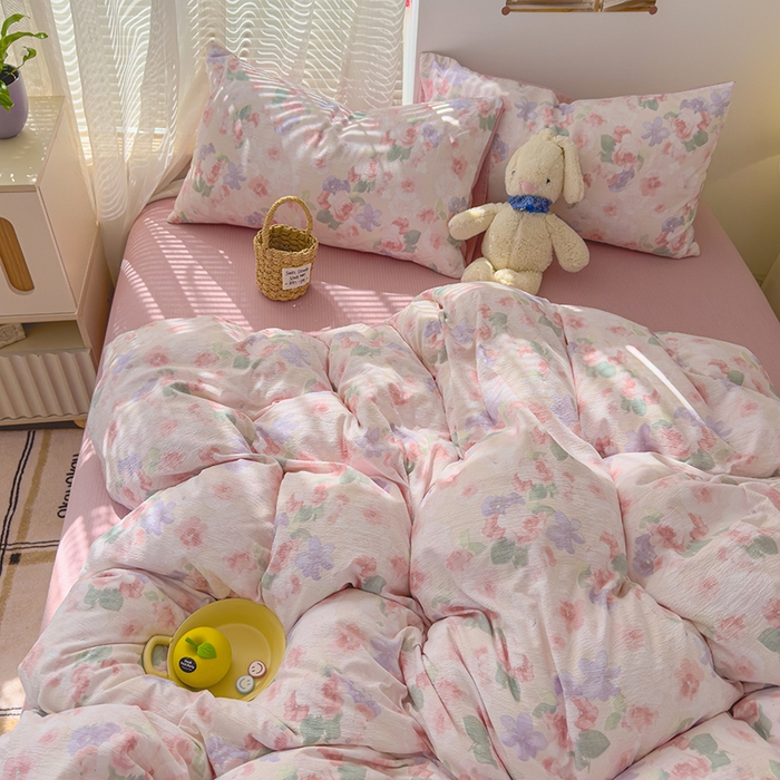 91家纺网 家纺一手货源 找家纺 竹合家纺 2025新品云感皱皱四件套跑量款小清新四件套 晚香玉