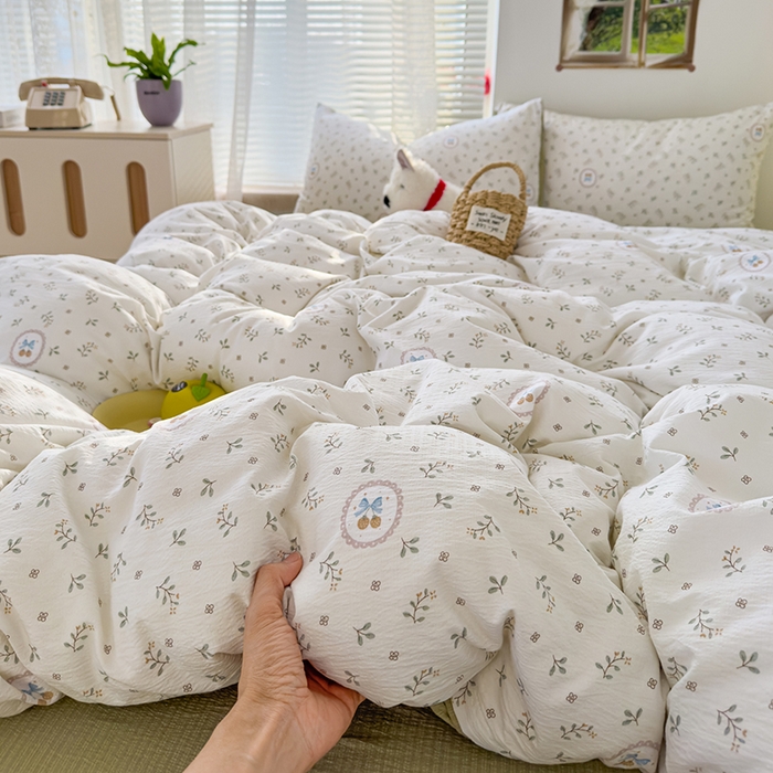 91家纺网 家纺一手货源 找家纺 竹合家纺 2025新品云感皱皱四件套跑量款小清新四件套 小确幸-绿