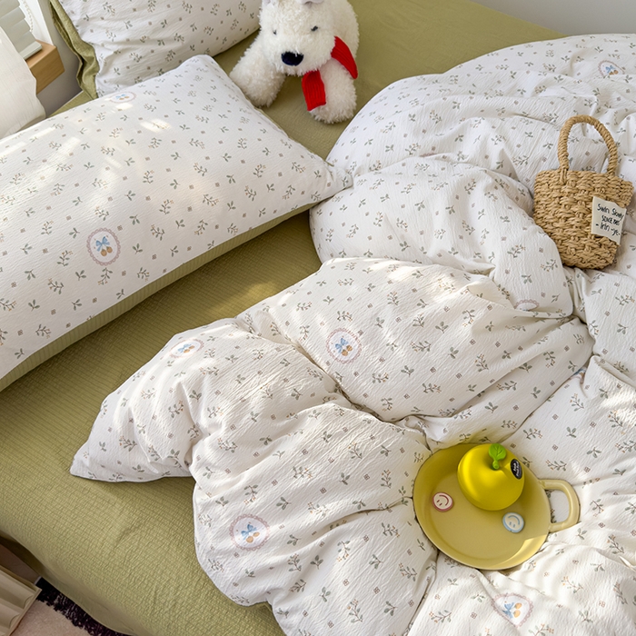 91家纺网 家纺一手货源 找家纺 竹合家纺 2025新品云感皱皱四件套跑量款小清新四件套 小确幸-绿