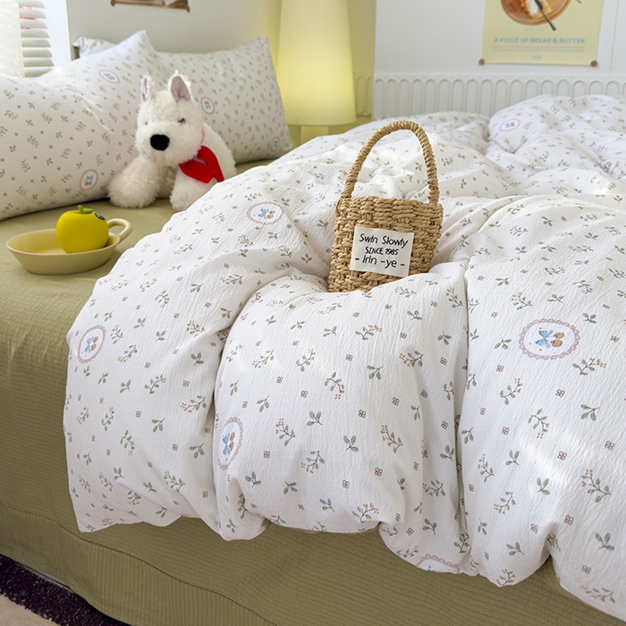 91家纺网 家纺一手货源 找家纺 竹合家纺 2025新品云感皱皱四件套跑量款小清新四件套 小确幸-绿