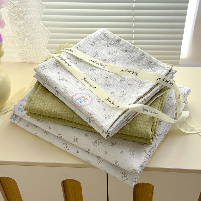 91家纺网 家纺一手货源 找家纺 竹合家纺 2025新品云感皱皱四件套跑量款小清新四件套 小确幸-绿