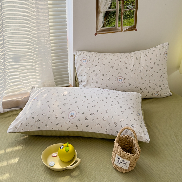 91家纺网 家纺一手货源 找家纺 竹合家纺 2025新品云感皱皱四件套跑量款小清新四件套 小确幸-绿