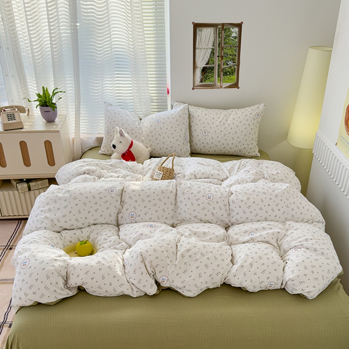 91家纺网 家纺一手货源 找家纺 竹合家纺 2025新品云感皱皱四件套跑量款小清新四件套 小确幸-绿