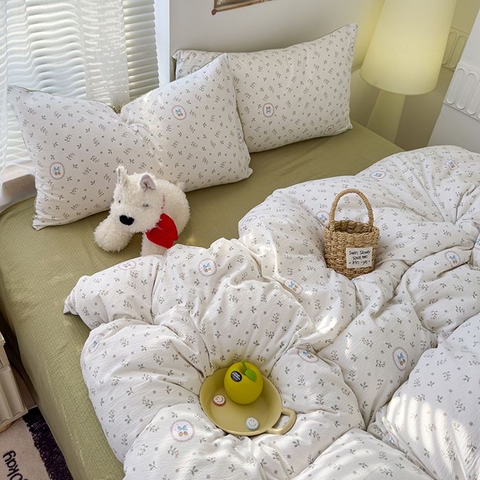 91家纺网 家纺一手货源 找家纺 竹合家纺 2025新品云感皱皱四件套跑量款小清新四件套 小确幸-绿