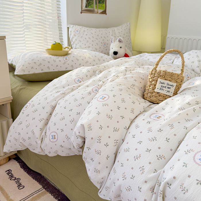 91家纺网 家纺一手货源 找家纺 竹合家纺 2025新品云感皱皱四件套跑量款小清新四件套 小确幸-绿