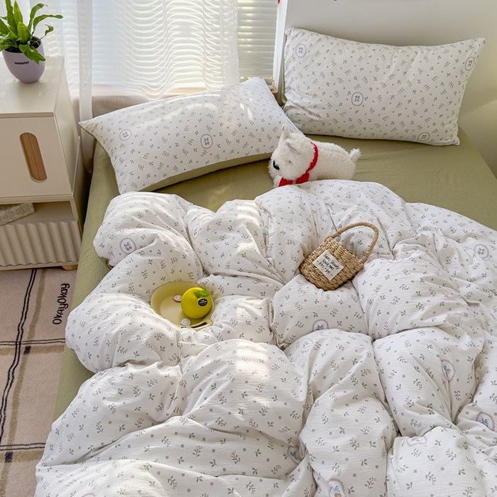 91家纺网 家纺一手货源 找家纺 竹合家纺 2025新品云感皱皱四件套跑量款小清新四件套 小确幸-绿