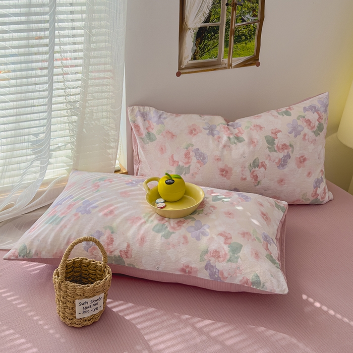 91家纺网 家纺一手货源 找家纺 竹合家纺 2025新品云感皱皱四件套跑量款小清新四件套 晚香玉