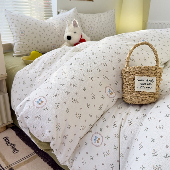 91家纺网 家纺一手货源 找家纺 竹合家纺 2025新品云感皱皱四件套跑量款小清新四件套 小确幸-绿