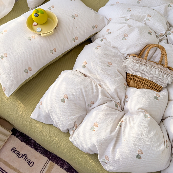 91家纺网 家纺一手货源 找家纺 竹合家纺 2025新品云感皱皱四件套跑量款小清新四件套 小树林-绿