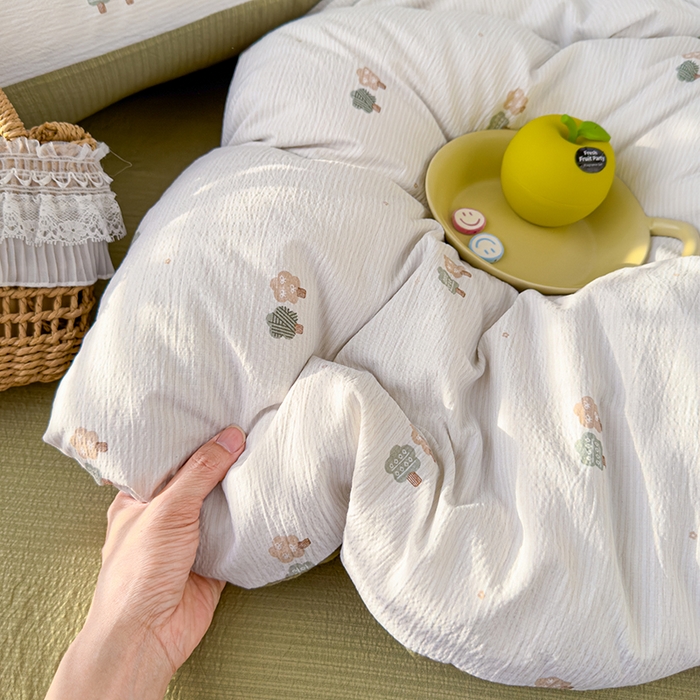 91家纺网 家纺一手货源 找家纺 竹合家纺 2025新品云感皱皱四件套跑量款小清新四件套 小树林-绿