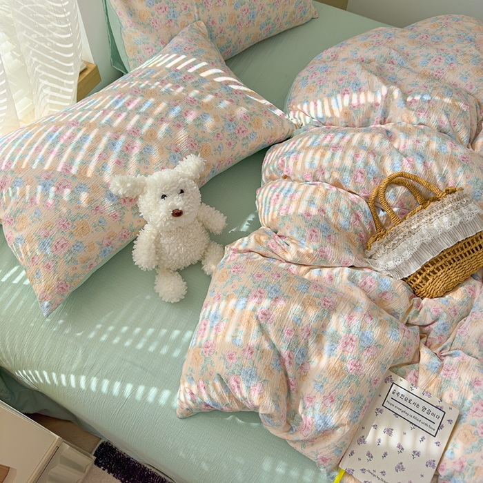 91家纺网 家纺一手货源 找家纺 竹合家纺 2025新品云感皱皱四件套跑量款小清新四件套 微凉