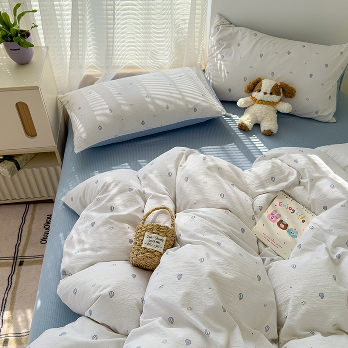 91家纺网 家纺一手货源 找家纺 竹合家纺 2025新品云感皱皱四件套跑量款小清新四件套 热气球