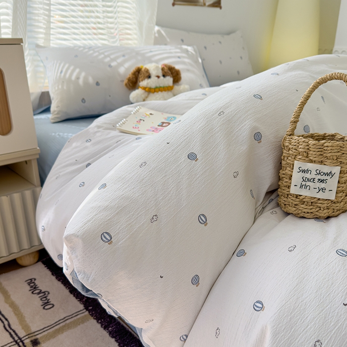 91家纺网 家纺一手货源 找家纺 竹合家纺 2025新品云感皱皱四件套跑量款小清新四件套 热气球