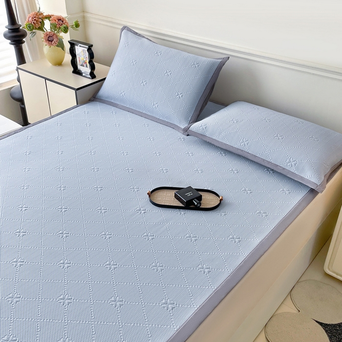 91家纺网 家纺一手货源 找家纺 【冰丝凉席三件套】2025春夏新款日式无印冰丝提花凉席良品A类夏冰丝席子床单席纯色三件套乙纶