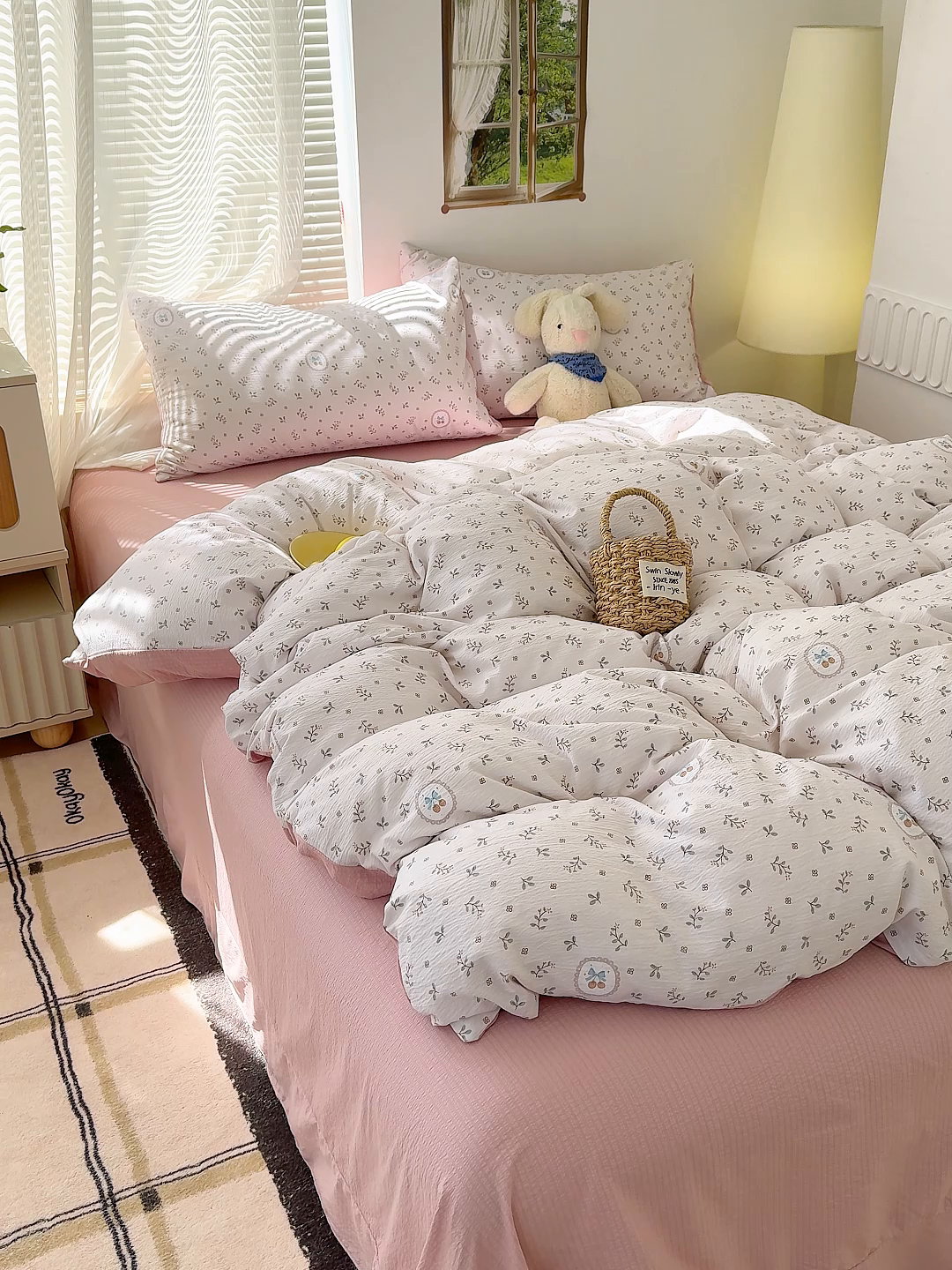 91家纺网 家纺一手货源 找家纺 竹合家纺 2025新品云感皱皱四件套跑量款小清新四件套 小确幸-粉