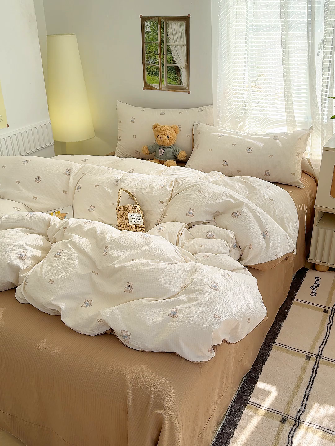 91家纺网 家纺一手货源 找家纺 竹合家纺 2025新品云感皱皱四件套跑量款小清新四件套 宝贝熊