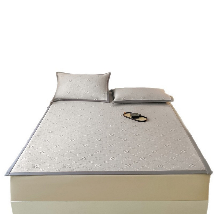 91家纺网 家纺一手货源 找家纺 良品汇馆 2025春夏新款日式无印冰丝提花凉席良品A类夏冰丝席子床单席纯色三件套乙纶 云影花梦-灰