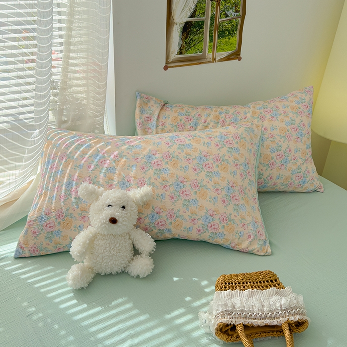 91家纺网 家纺一手货源 找家纺 竹合家纺 2025新品云感皱皱四件套跑量款小清新四件套 微凉