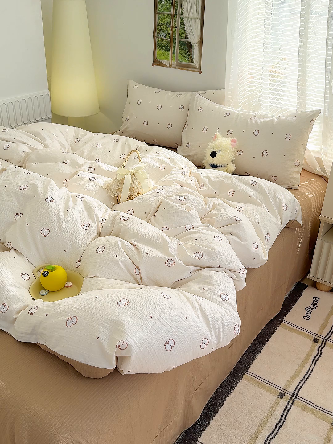 91家纺网 家纺一手货源 找家纺 竹合家纺 2025新品云感皱皱四件套跑量款小清新四件套 小苹果