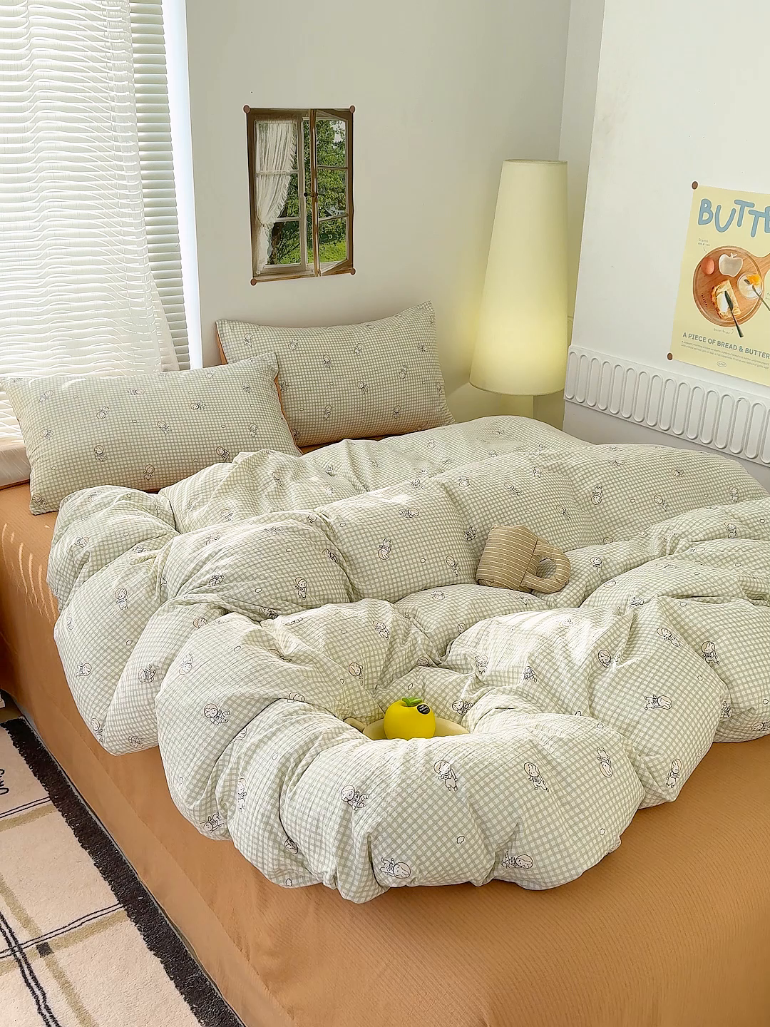 91家纺网 家纺一手货源 找家纺 竹合家纺 2025新品云感皱皱四件套跑量款小清新四件套 航空小兔-绿