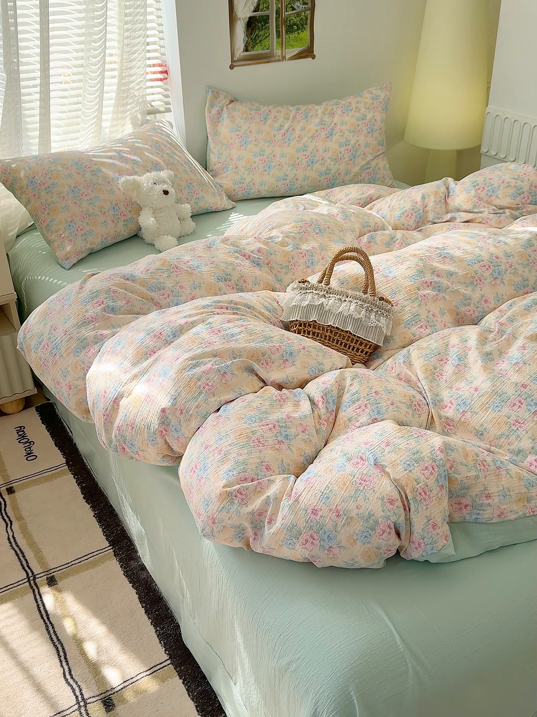 91家纺网 家纺一手货源 找家纺 竹合家纺 2025新品云感皱皱四件套跑量款小清新四件套 微凉