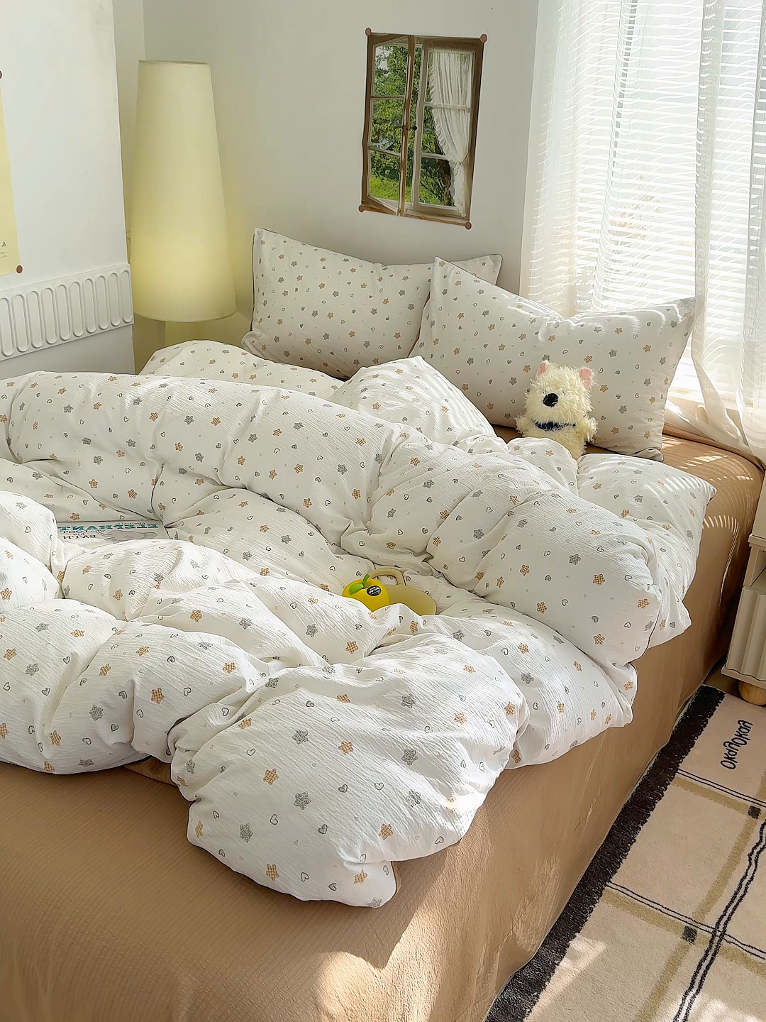 91家纺网 家纺一手货源 找家纺 竹合家纺 2025新品云感皱皱四件套跑量款小清新四件套 星星饼干