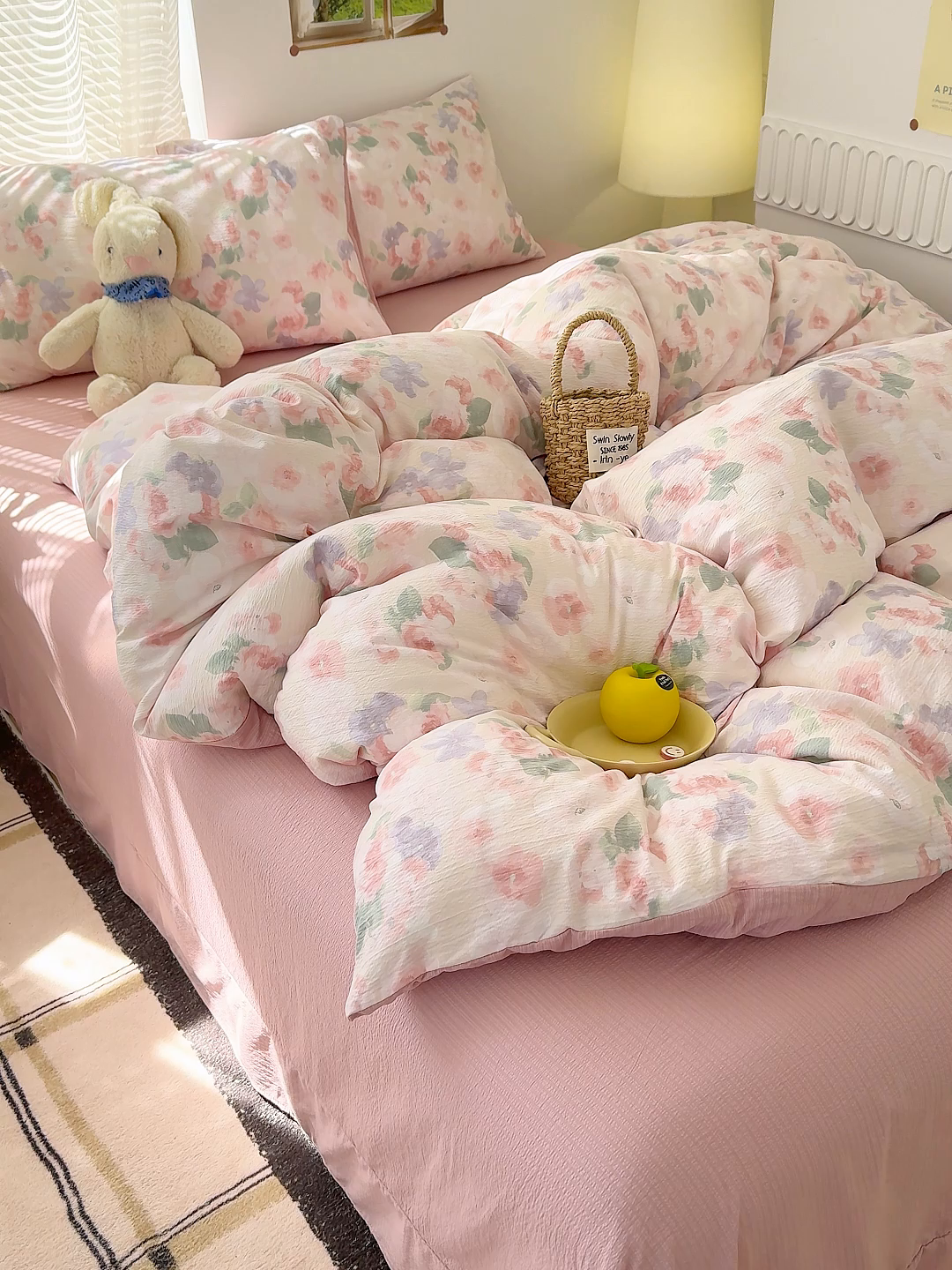 91家纺网 家纺一手货源 找家纺 竹合家纺 2025新品云感皱皱四件套跑量款小清新四件套 晚香玉