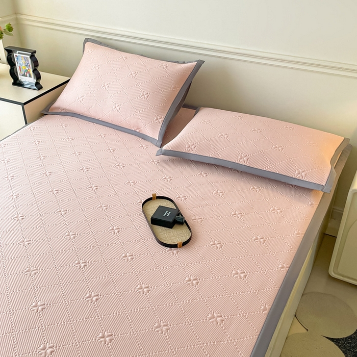 良品汇馆 2025春夏新款日式无印冰丝提花凉席良品A类夏冰丝席子床单席纯色三件套乙纶 云影花梦-粉