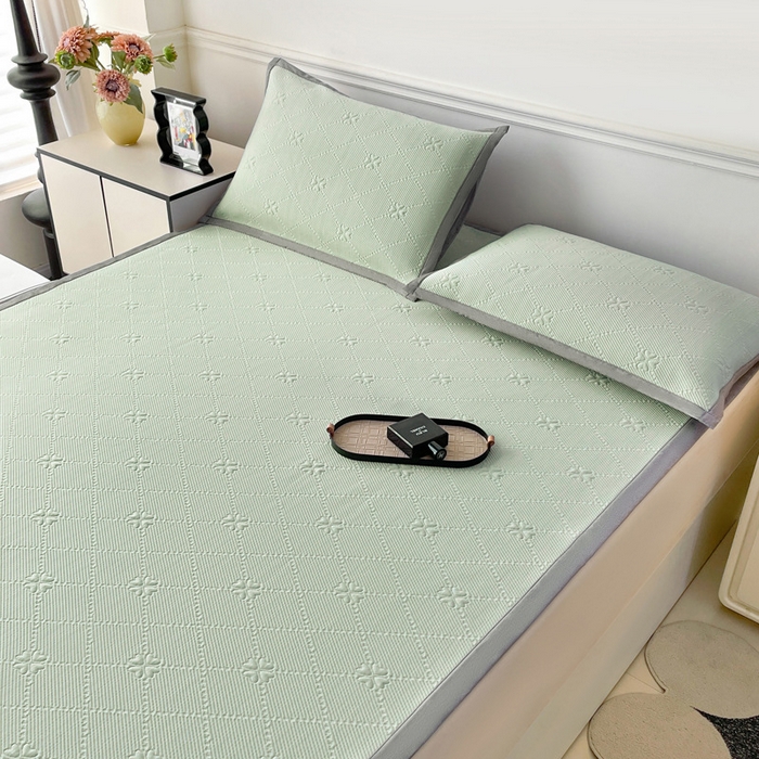 91家纺网 家纺一手货源 找家纺 【冰丝凉席三件套】2025春夏新款日式无印冰丝提花凉席良品A类夏冰丝席子床单席纯色三件套乙纶