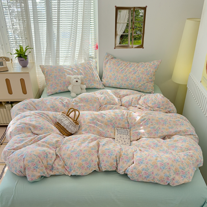 91家纺网 家纺一手货源 找家纺 竹合家纺 2025新品云感皱皱四件套跑量款小清新四件套 微凉