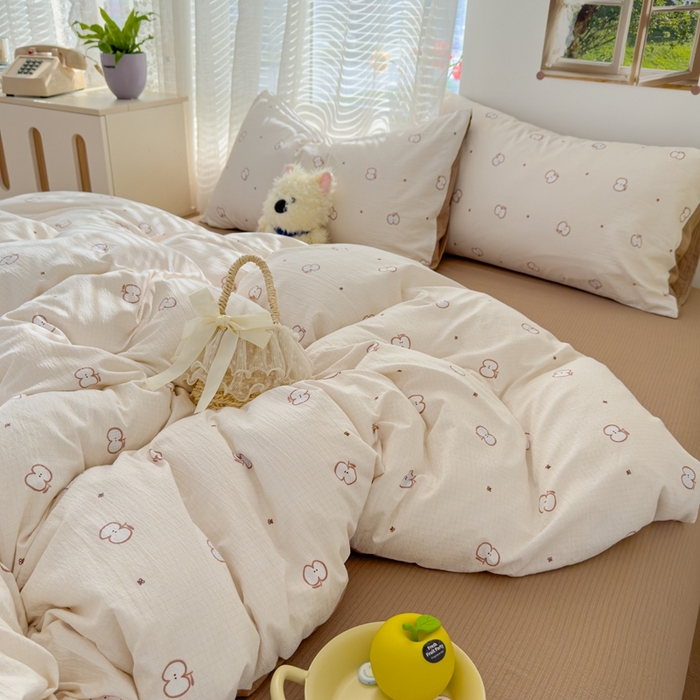 91家纺网 家纺一手货源 找家纺 竹合家纺 2025新品云感皱皱四件套跑量款小清新四件套 小苹果