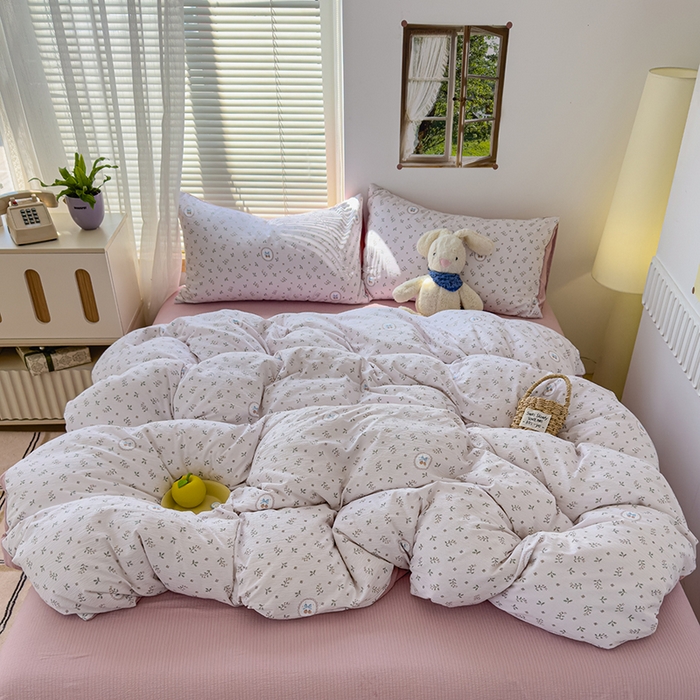 91家纺网 家纺一手货源 找家纺 竹合家纺 2025新品云感皱皱四件套跑量款小清新四件套 小确幸-粉