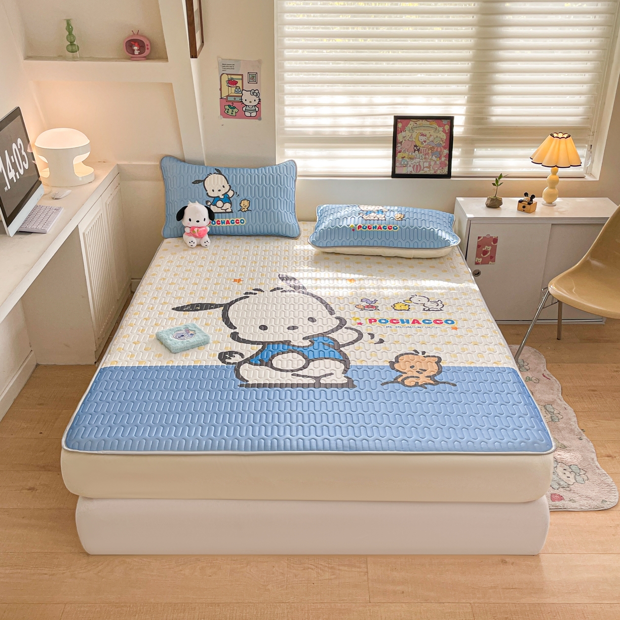 91家纺网 家纺一手货源 找家纺 金爱家 2025新款三丽鸥乳胶凉席大版床笠款 床笠款-星星帕哈狗