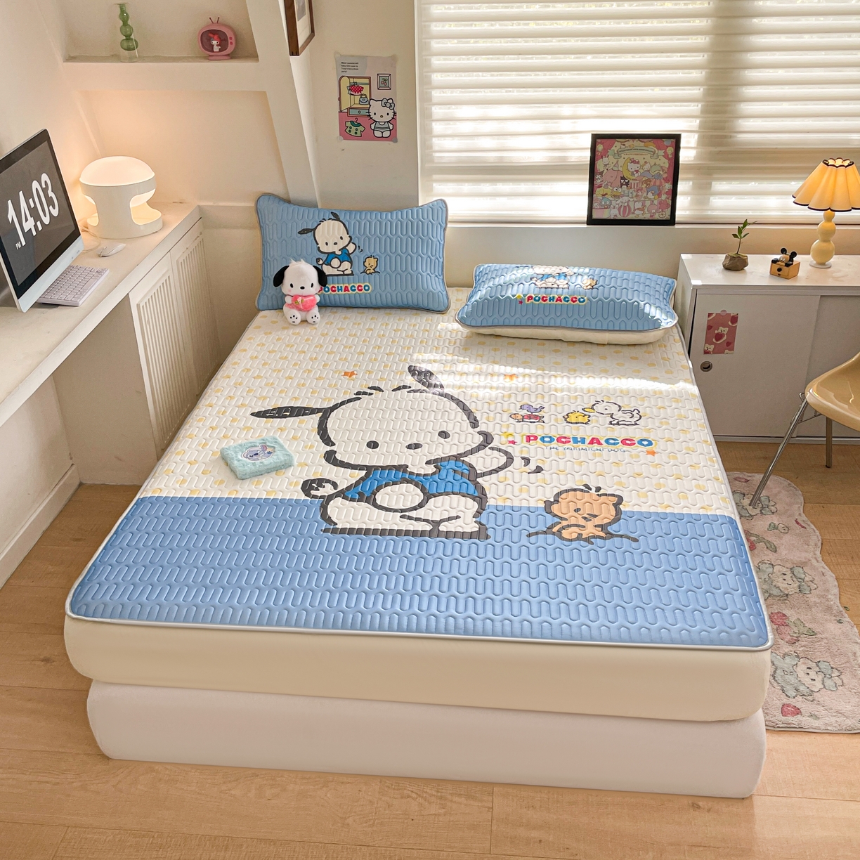 91家纺网 家纺一手货源 找家纺 金爱家 2025新款三丽鸥乳胶凉席大版床笠款 床笠款-星星帕哈狗