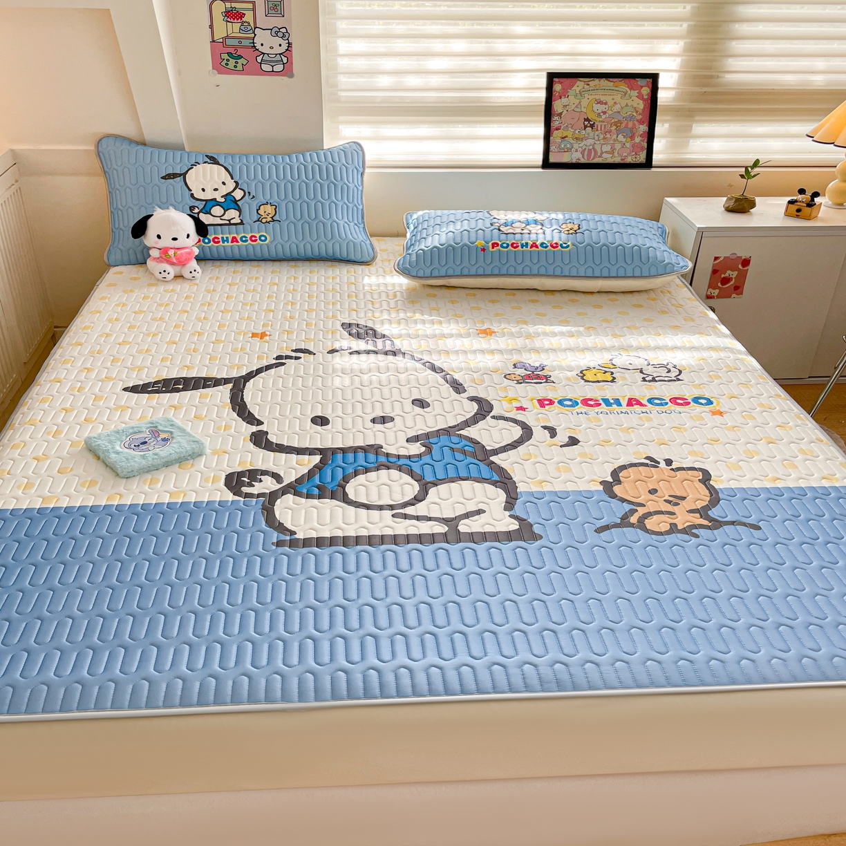 91家纺网 家纺一手货源 找家纺 金爱家 2025新款三丽鸥乳胶凉席大版床笠款 床笠款-星星帕哈狗