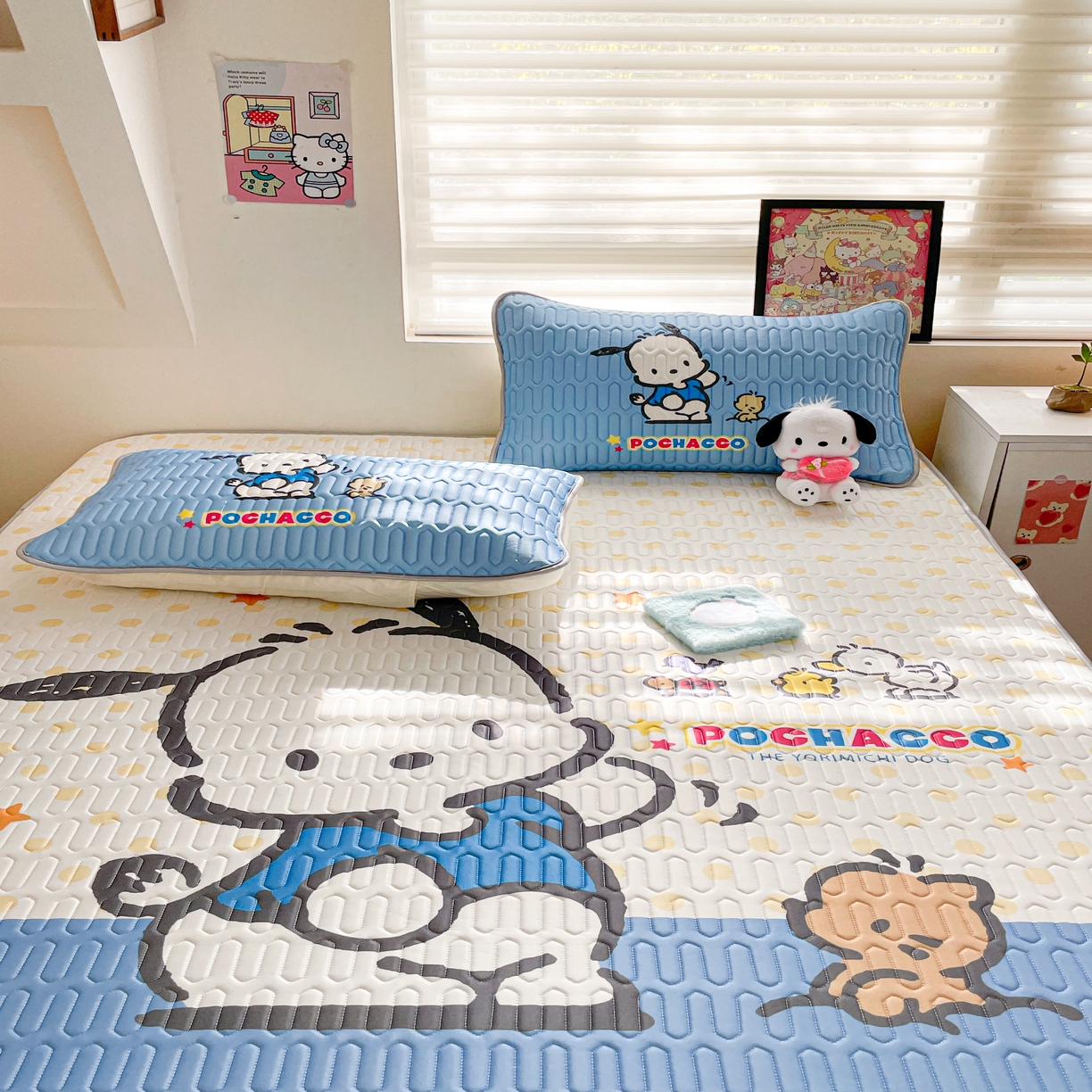 91家纺网 家纺一手货源 找家纺 金爱家 2025新款三丽鸥乳胶凉席大版床笠款 床笠款-星星帕哈狗