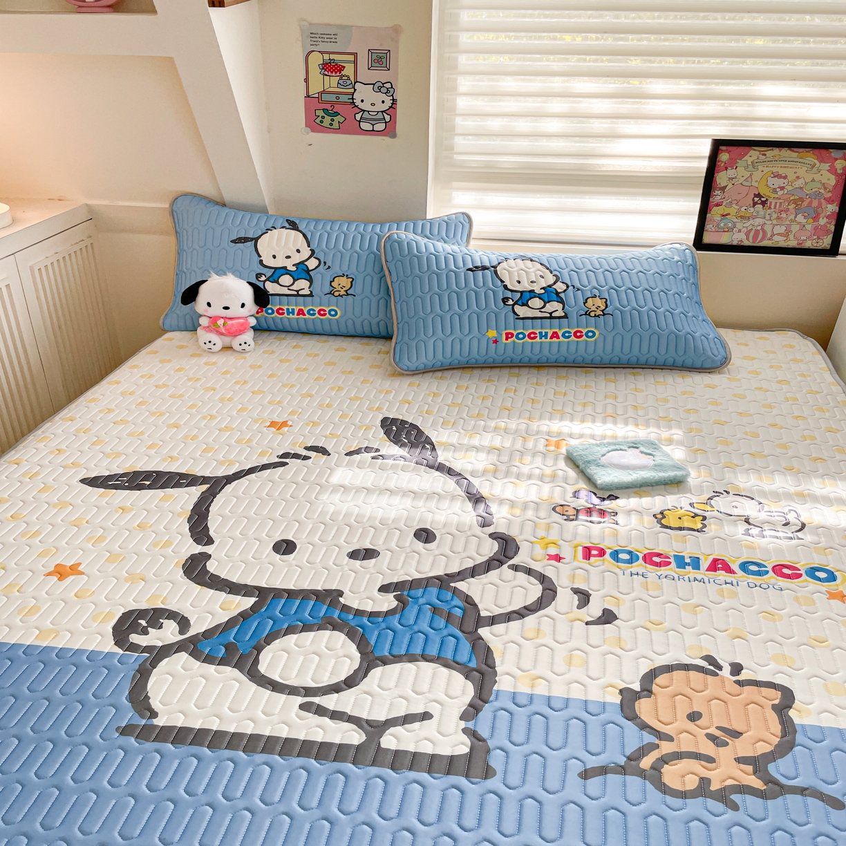 91家纺网 家纺一手货源 找家纺 金爱家 2025新款三丽鸥乳胶凉席大版床笠款 床笠款-星星帕哈狗