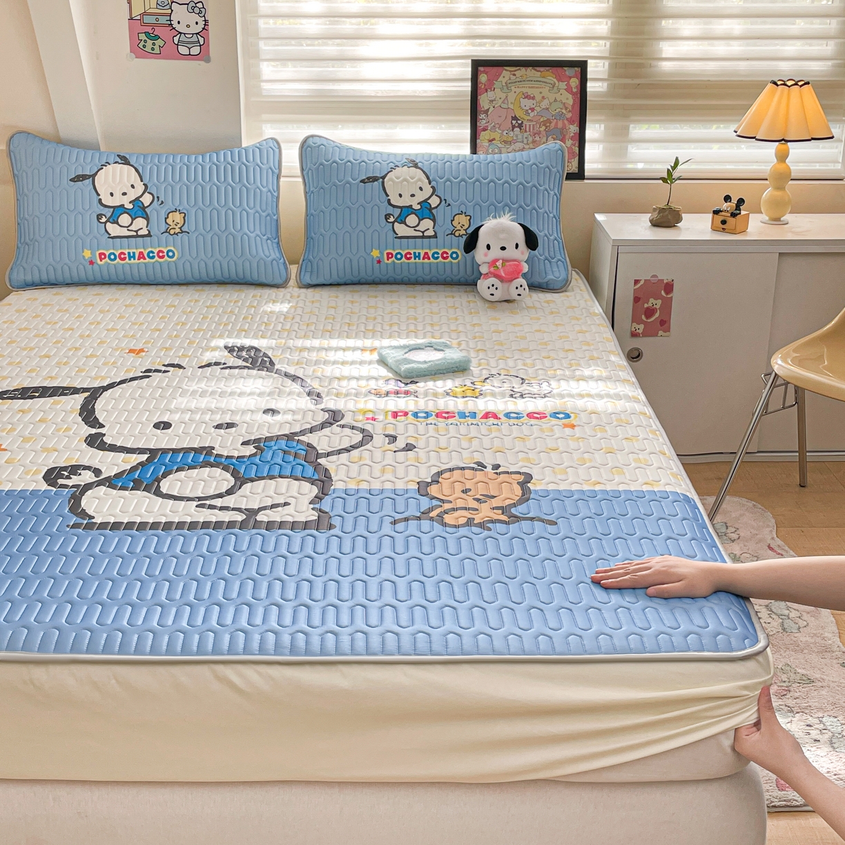 91家纺网 家纺一手货源 找家纺 金爱家 2025新款三丽鸥乳胶凉席大版床笠款 床笠款-星星帕哈狗