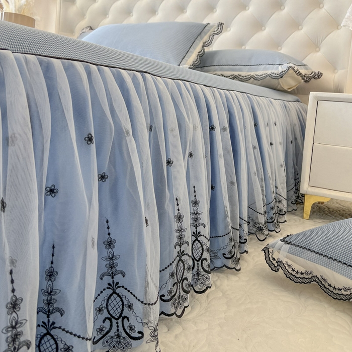 91家纺网 家纺一手货源 找家纺 恋尚 2025新款可机洗可水洗冰丝床裙软席 卡梵-蓝