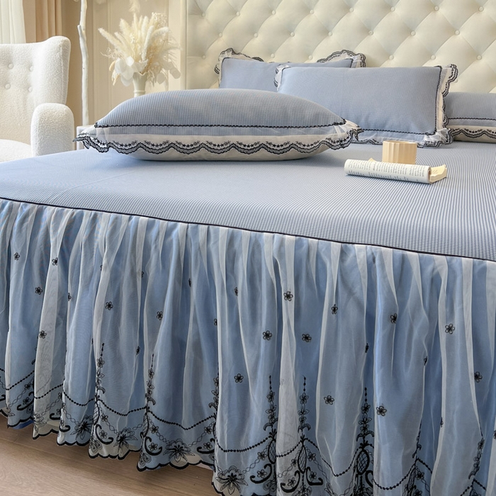 91家纺网 家纺一手货源 找家纺 恋尚 2025新款可机洗可水洗冰丝床裙软席 卡梵-蓝